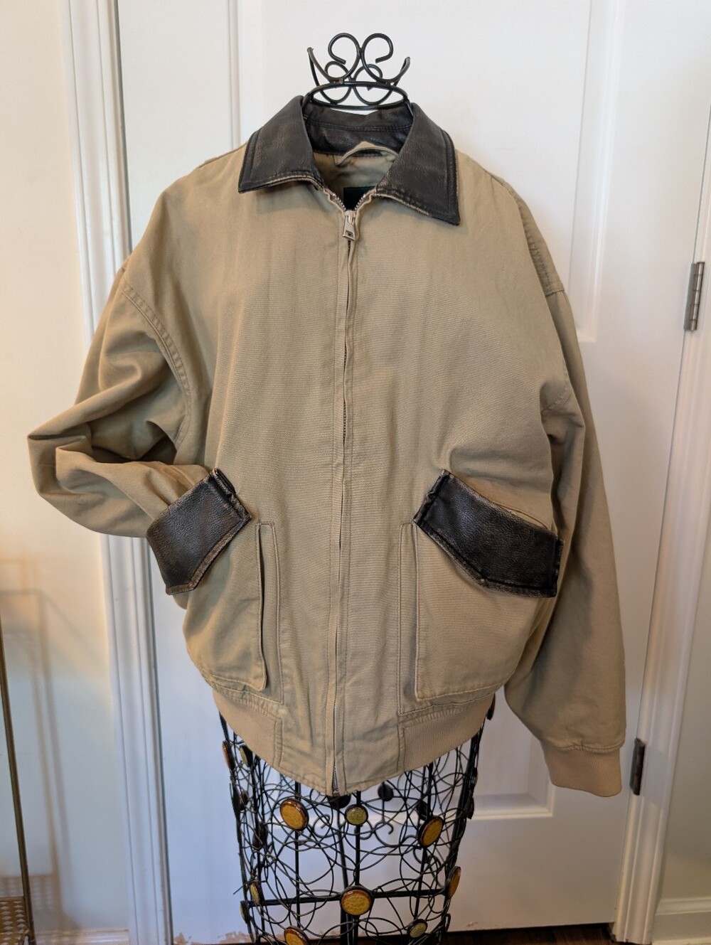 Wild Fable: Women's Tan Barn Jacket with Faux  Black Leather Trim